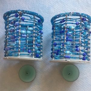 🔷Blue Beaded Candle Holders